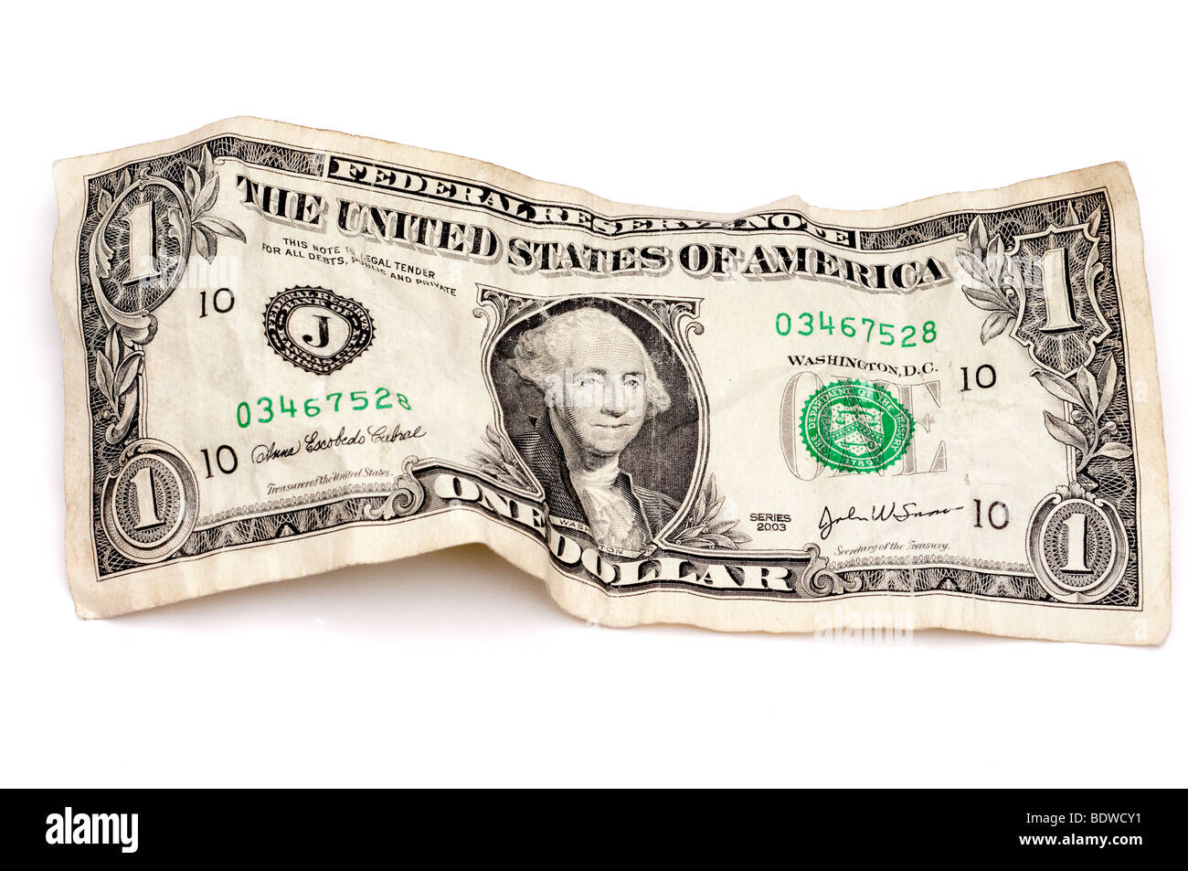 Un'immagine orizzontale di una stropicciata dollaro americano Bill Foto Stock