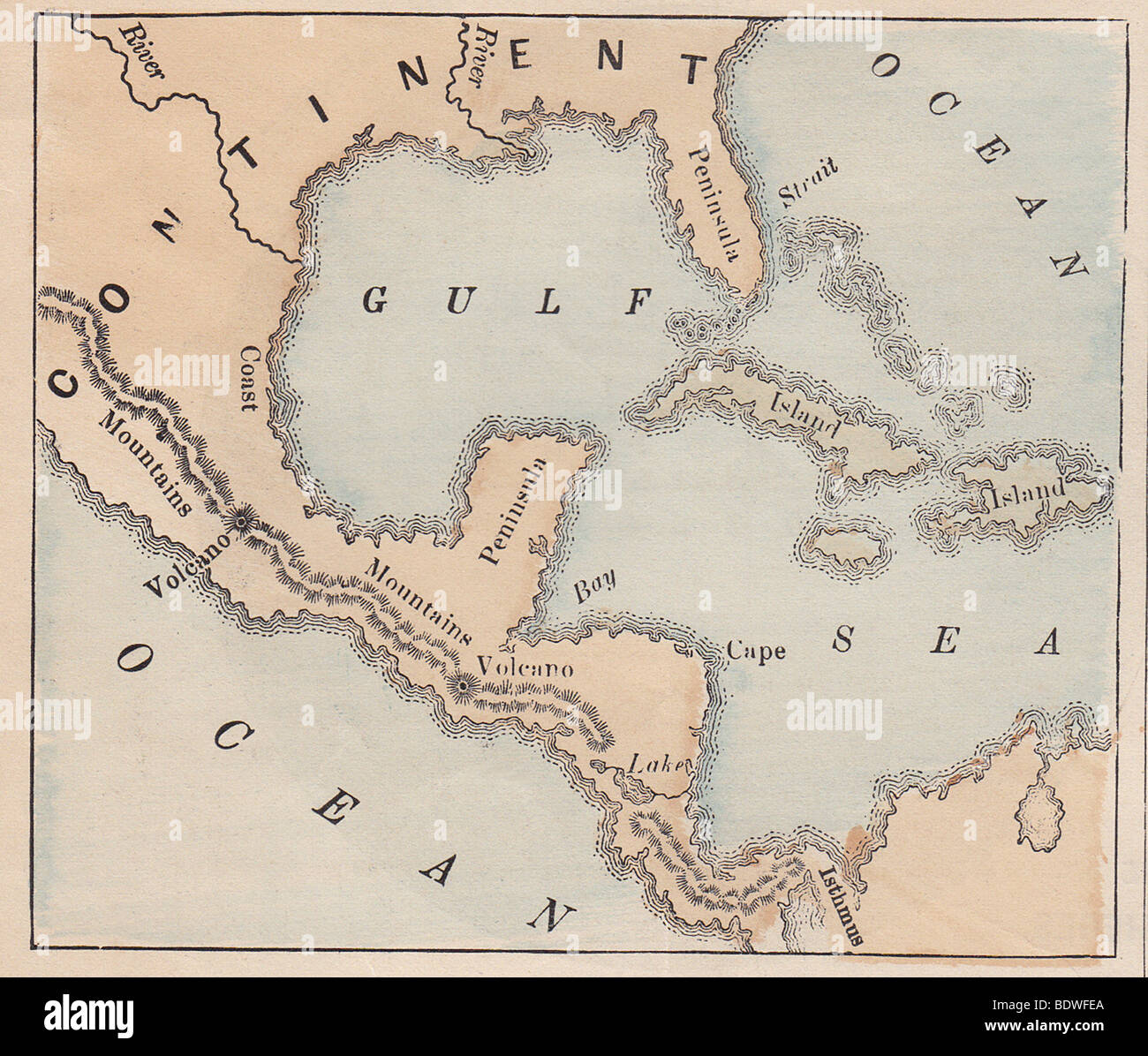 Originale vecchia mappa di America centrale dal 1875 la geografia di un libro di testo Foto Stock