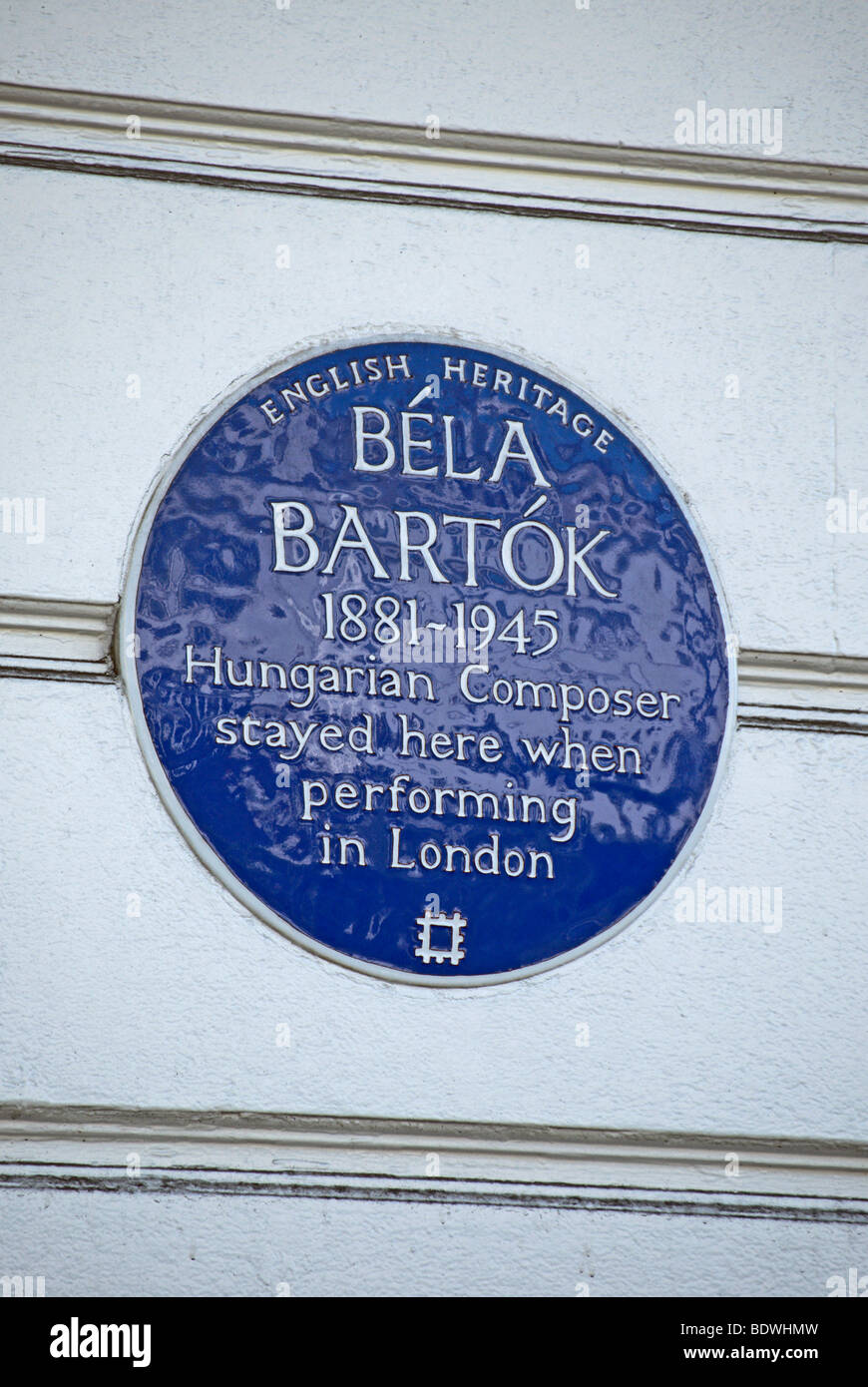 English Heritage targa blu segna la casa dove il compositore ungherese Bela Bartok soggiornerei quando si esegue a Londra Foto Stock