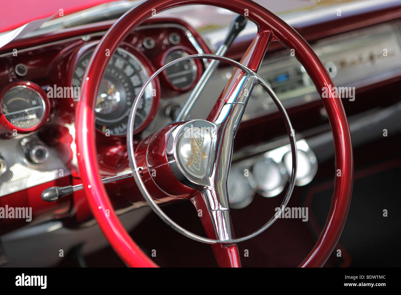 Red 1957 Chevy bel air. volante. Smithville, Indiana car show. Foto Stock