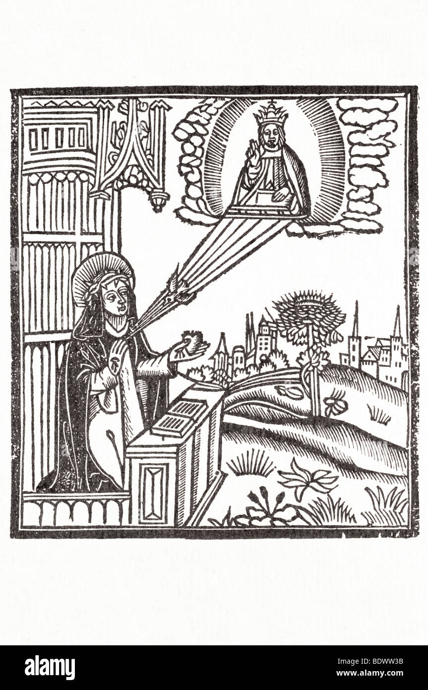 W de worde 1519 28 sett santa Caterina da Siena frutteti di syon santa Caterina in un mantellate abitudine nimbus e corona di spine le Foto Stock