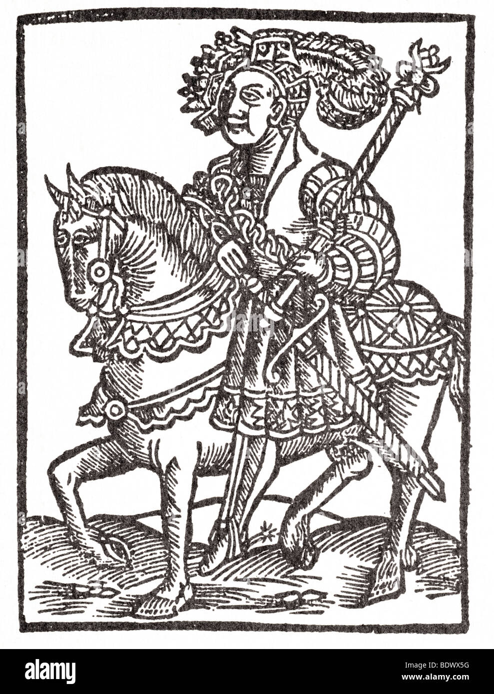 T godfray 1532 Geoffrey Chaucer lavora caunterbury racconti un re indossa la sua corona sul lato della sua testa e una catena attraverso la sua Foto Stock