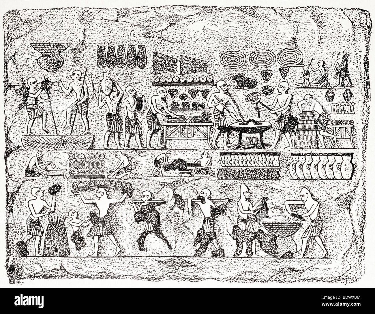 L'egiziano royal panetteria che mostra i vari processi di cottura Foto Stock