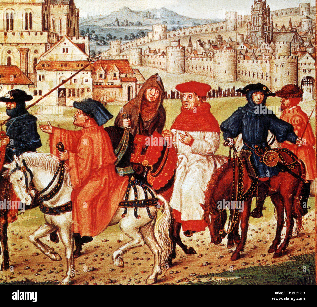 I PELLEGRINI DI CANTERBURY come mostrato in un medievale edizione del libro di Chaucer Foto Stock