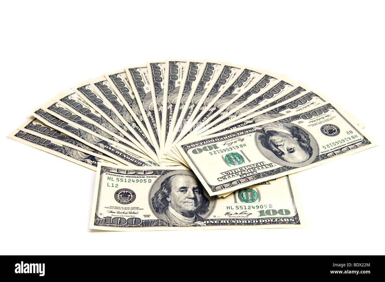 Fiocco di dollari isolato su bianco Foto Stock