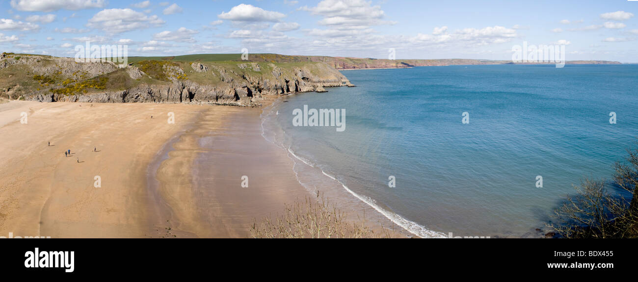 Panorama della baia di Barafundle in Pembrokeshire Wales Foto Stock