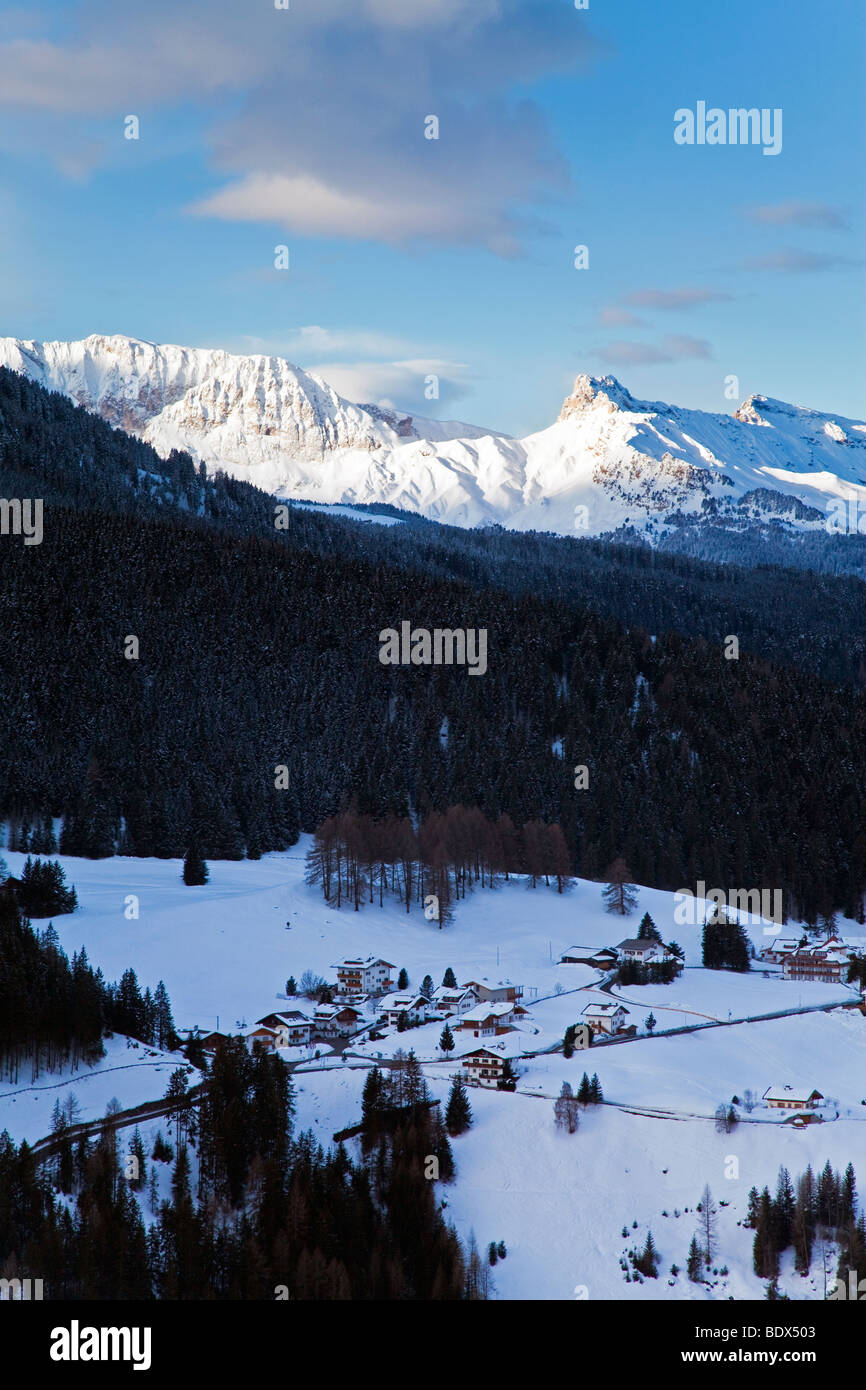 Paesaggio invernale, Val Gardena, Dolomiti, Alto Adige, Trentino Alto Adige, Italia Foto Stock