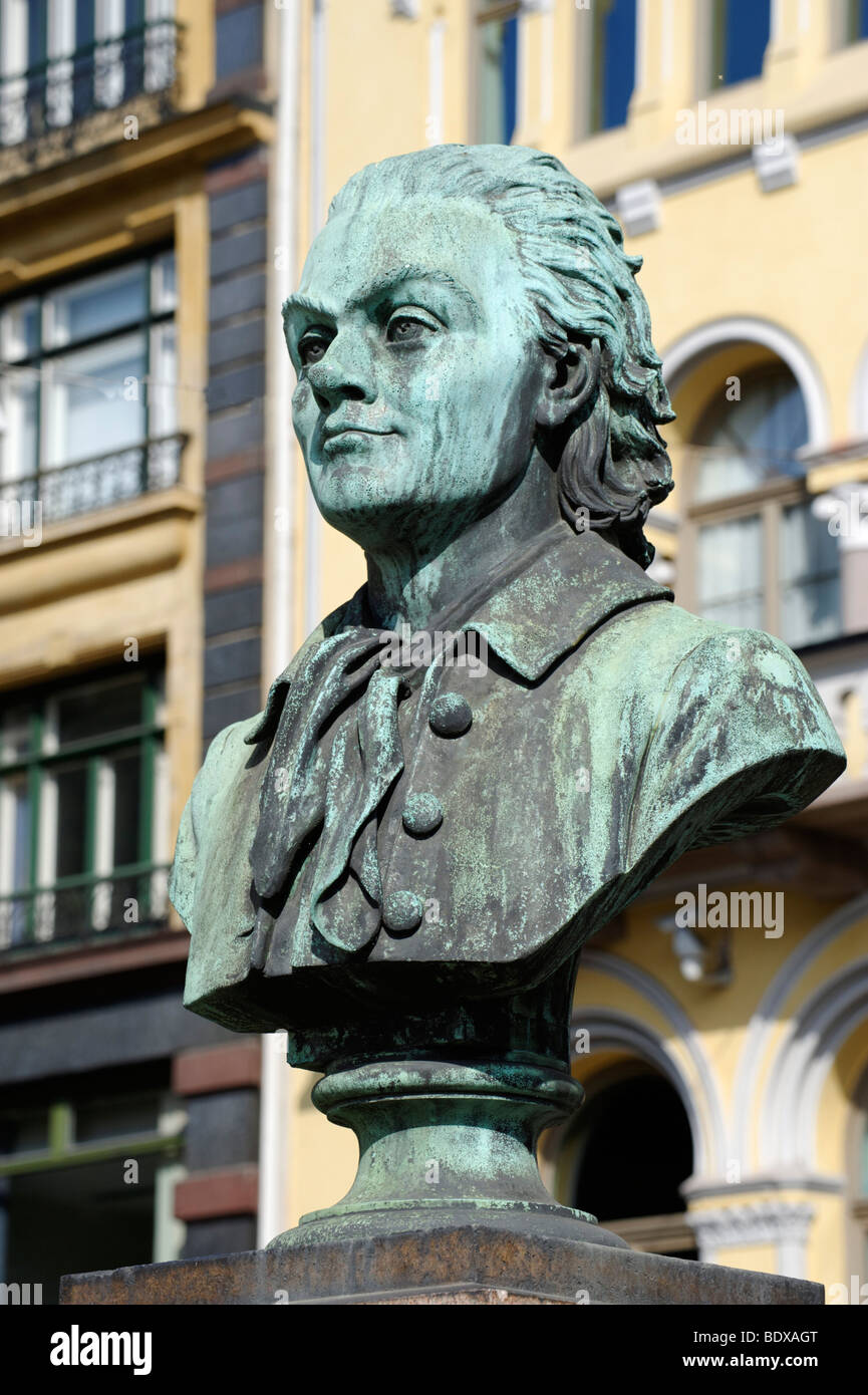 Johan Herman Wessel, 1742-1785, poeta, memorial, Karl Johans gade, Oslo, Norvegia, Scandinavia, Europa Foto Stock