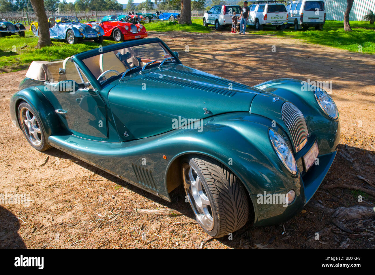 Un verde metallizzato Morgan Aero 8 auto sportiva Foto Stock