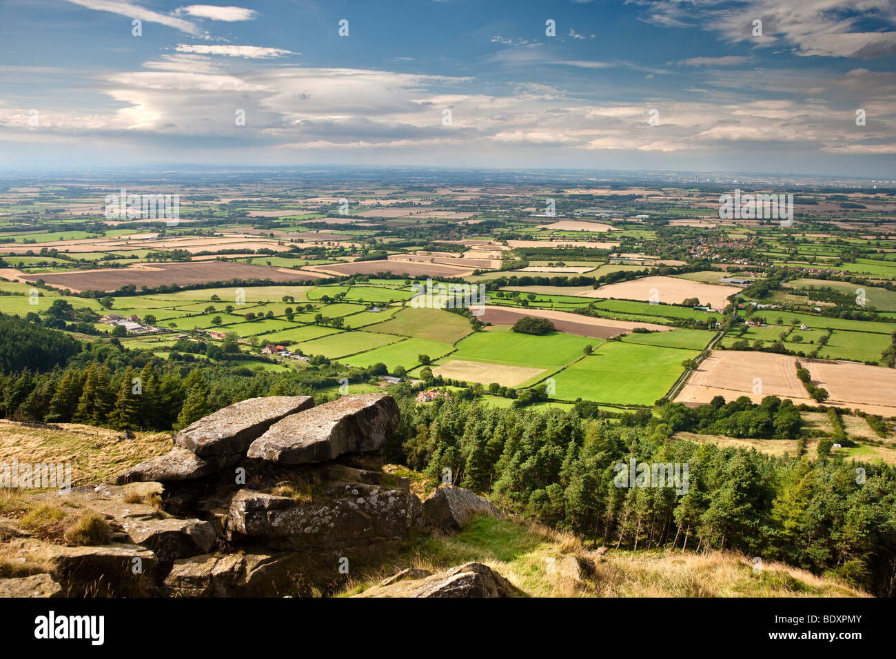 Il Stokesley pianura dal Wainstones, Banca affrettate sul modo di Cleveland, North York Moors National Park Foto Stock