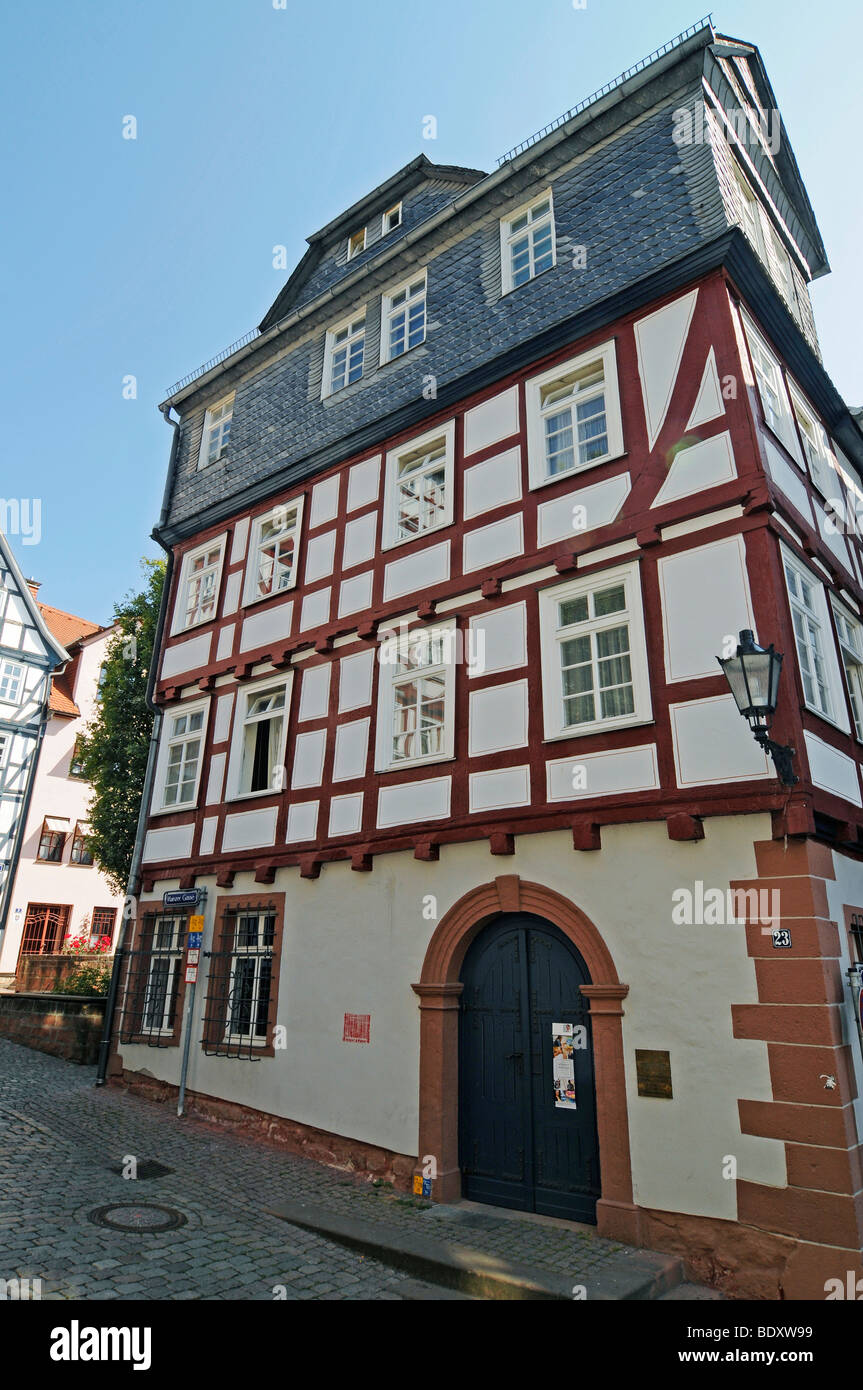 Brueder Grimm Stube, Fratelli Grimm house, il museo, la storica casa in legno e muratura, città vecchia, Marburg, Hesse, Germania, Europa Foto Stock