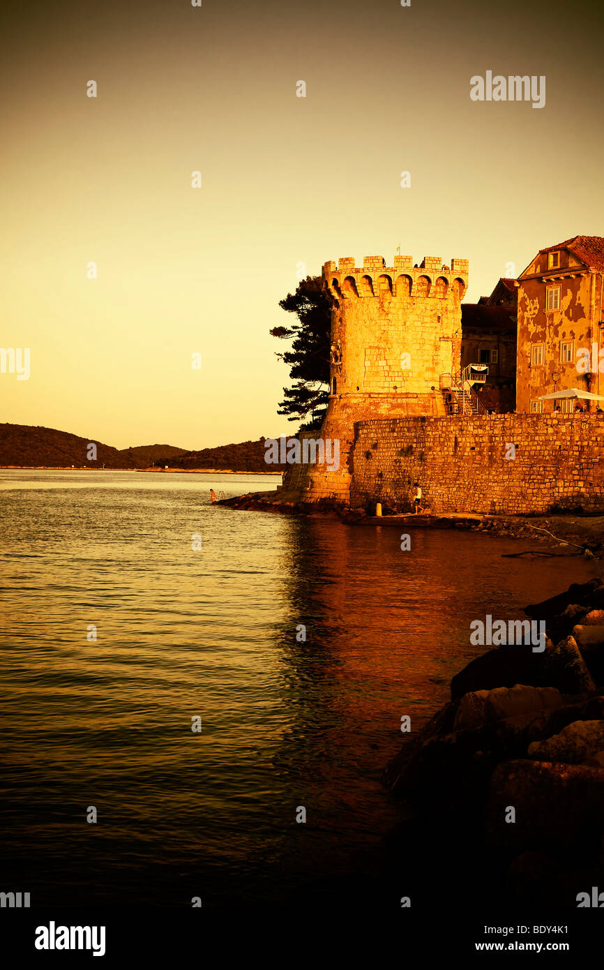 Le mura della città di Korcula, Isola di Korcula, Dubrovnik Neretva, Dalmazia, Croazia, Europa Foto Stock