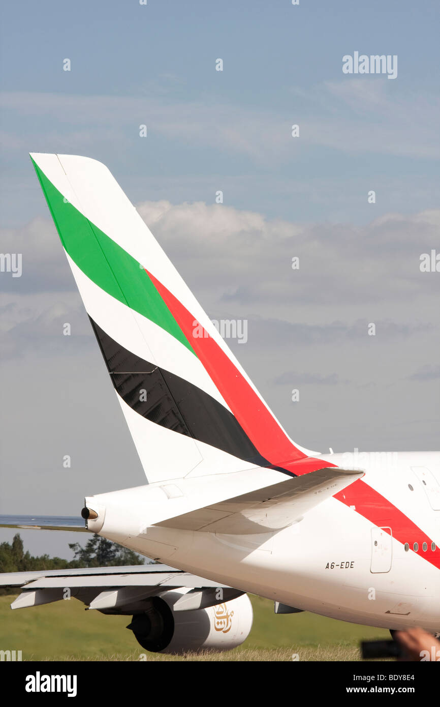 Pinna caudale di Emirates Airlines A380 Airbus Foto stock - Alamy
