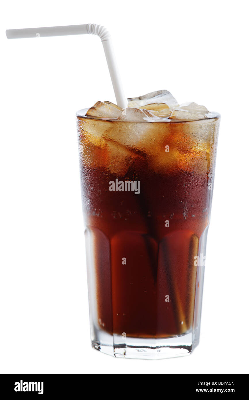 Bicchiere di coca cola con ghiaccio Foto Stock
