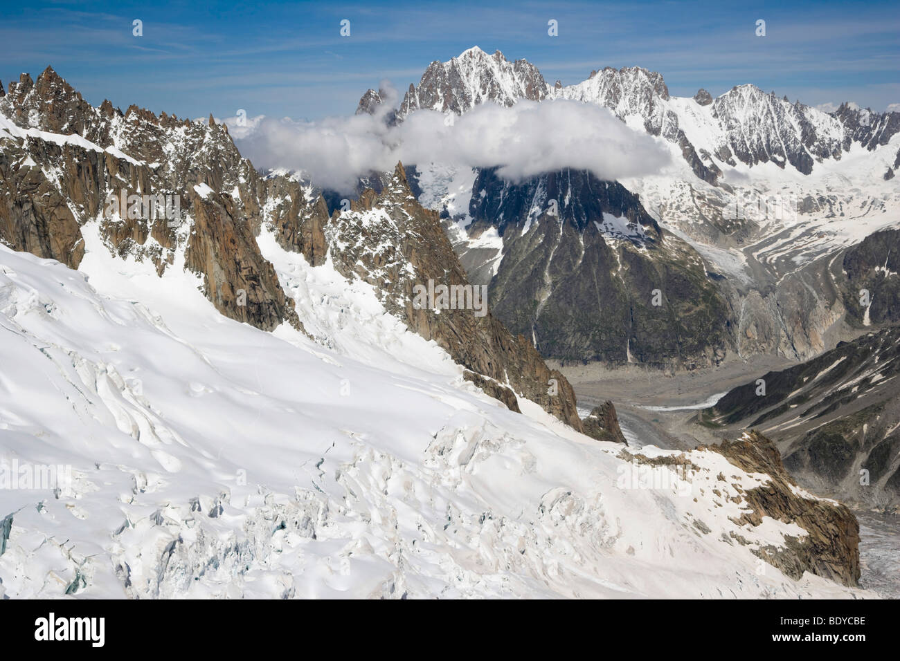 Mer de Glace, Vallee Blanche, Chamonix Mont Blanc Massif, alpi, Francia, Europa Foto Stock