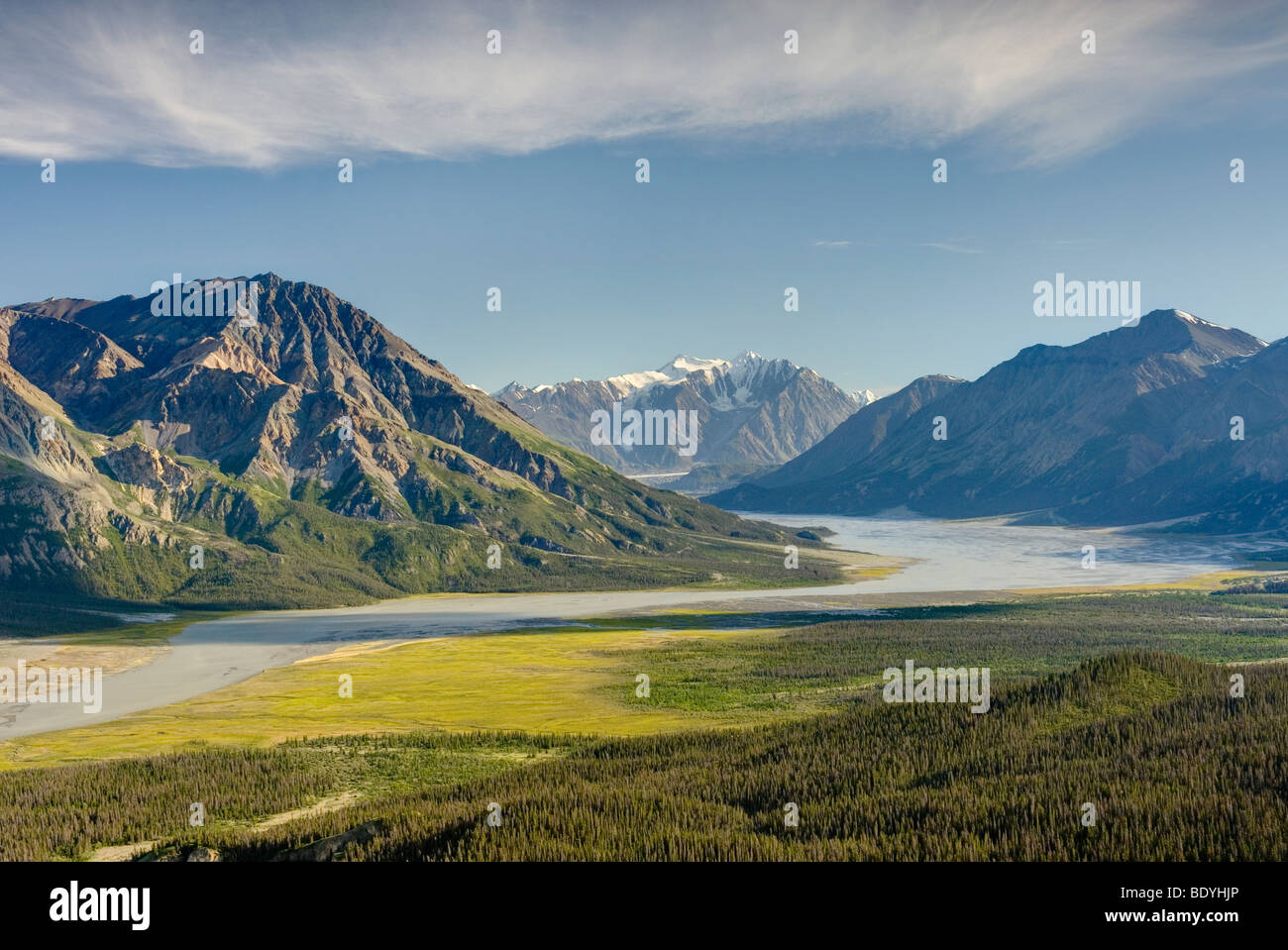 Visualizzare la snellisce River Valley, Parco Nazionale Kluane Yukon Canada Foto Stock