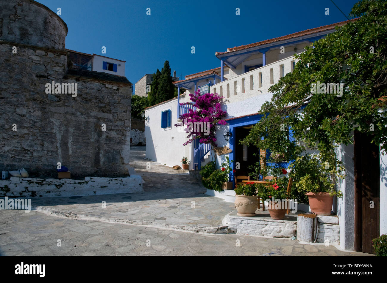 La città vecchia o Hora sull'isola greca di Alonissos, Sporades, Grecia Foto Stock