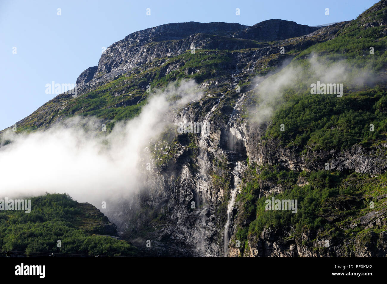 Paesaggio roccioso nel Geirangerfjord, Norvegia, Scandinavia, Nord Europa, Europa Foto Stock