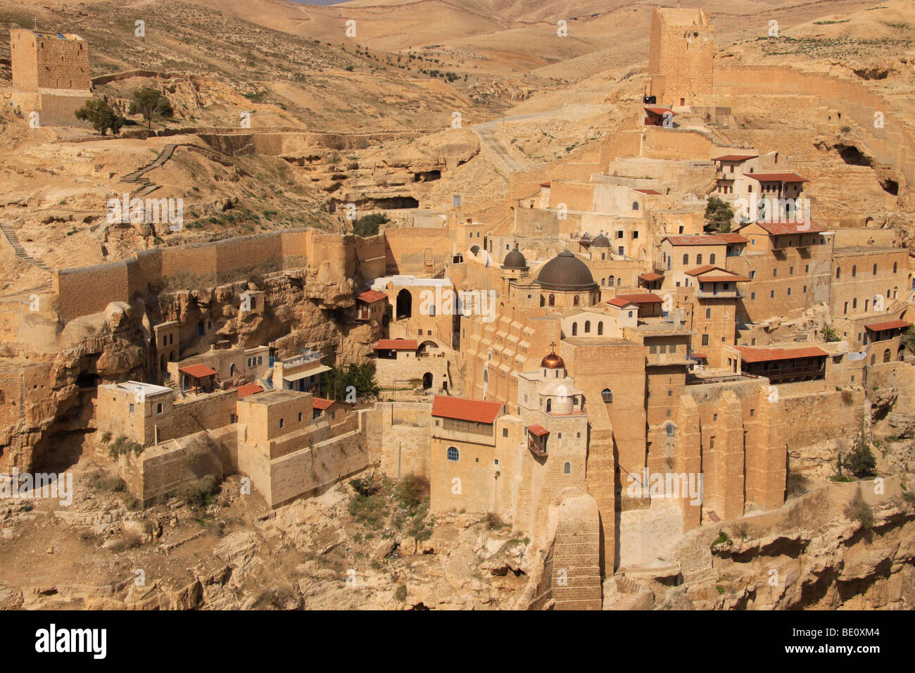 Deserto della Giudea, greco monastero ortodosso Mar Saba sul versante del torrente Kidron Foto Stock