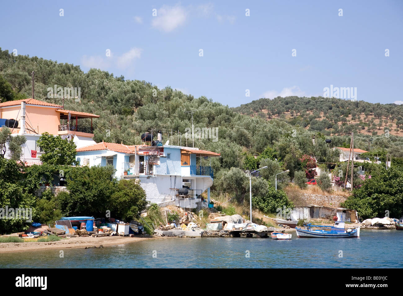 Case Greche sull isola di Lesbo Foto Stock