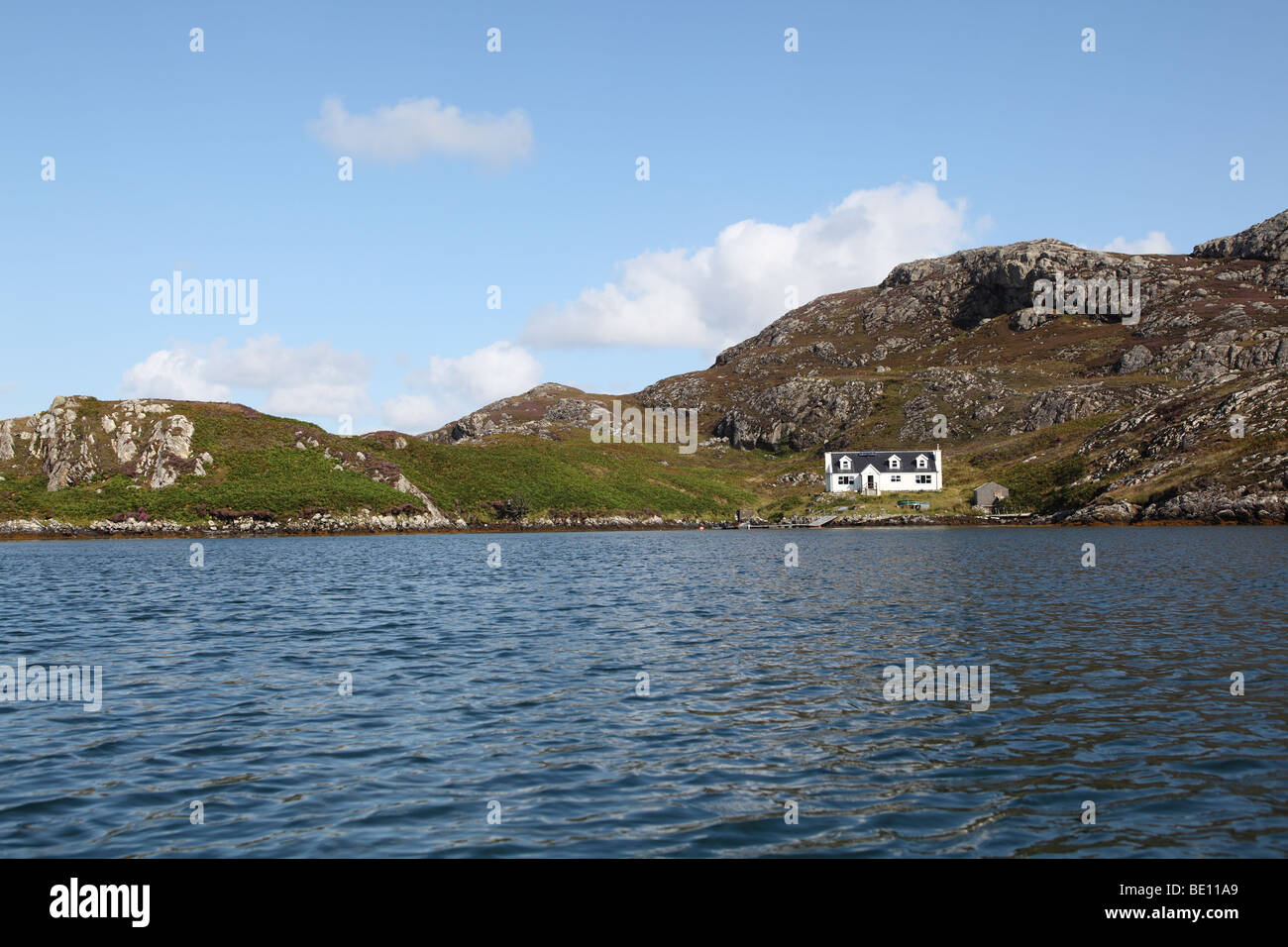 Casa in una remota isola vicino Grimsay, Ebridi Esterne, Scotland, Regno Unito. Foto Stock