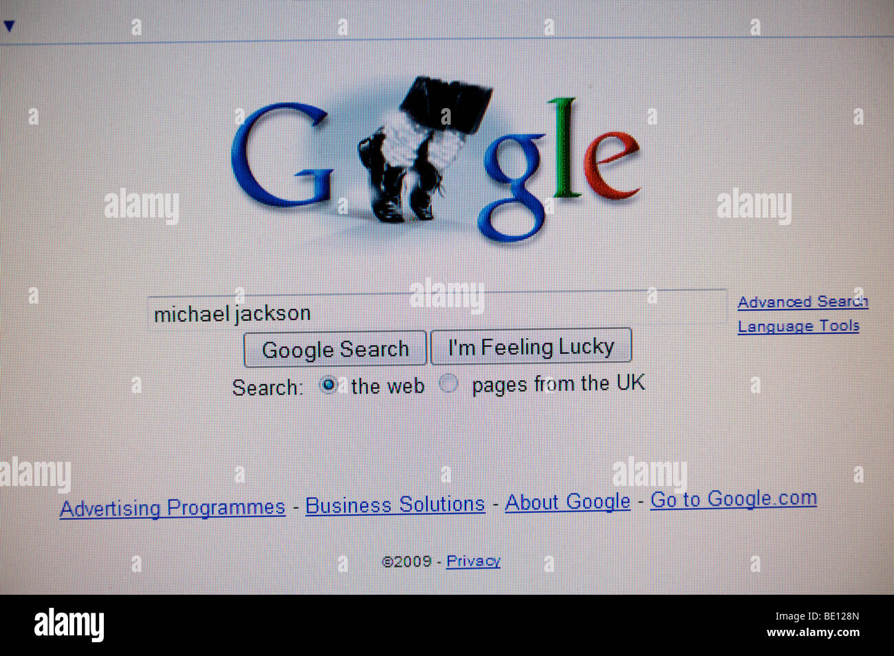 Home page di Google celebra la vita di Michael Jackson Foto Stock