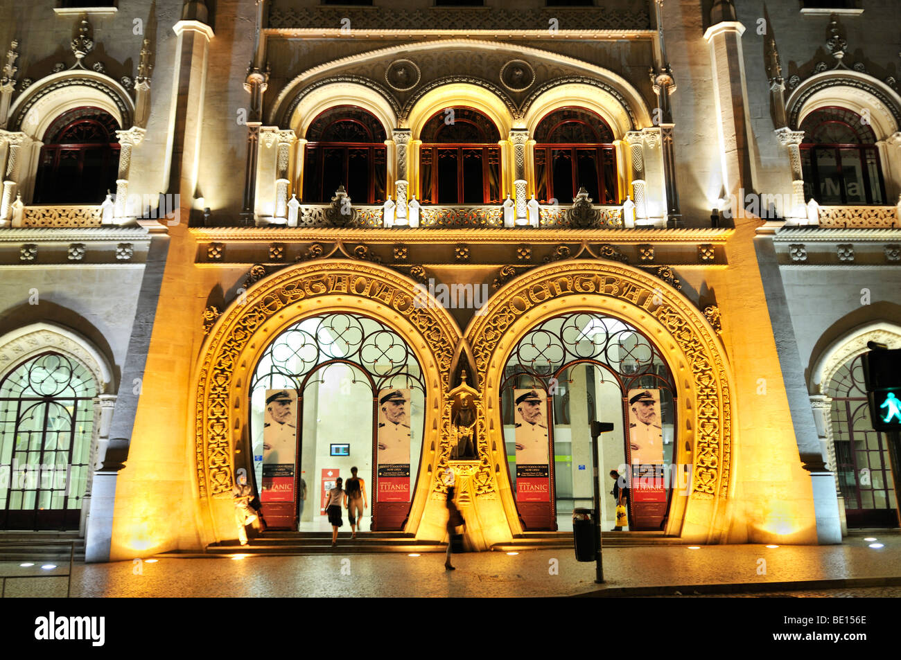 Ingresso al Rossio stazione ferroviaria, quartiere Baixa, Lisbona, Portogallo, Europa Foto Stock