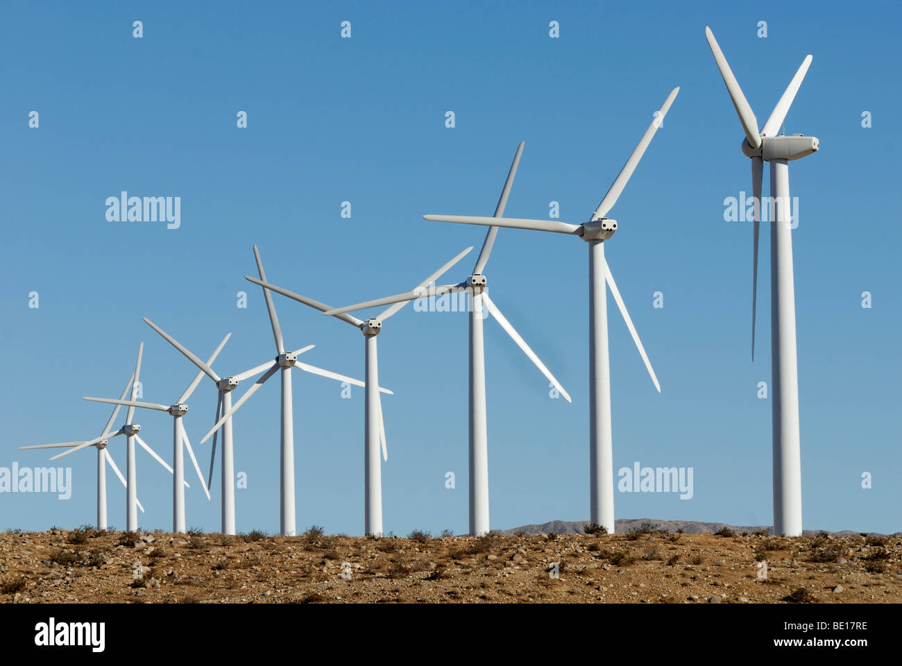 Turbina eolica, i generatori eolici, Coachella Valley, Palm Springs, California, Stati Uniti d'America Foto Stock