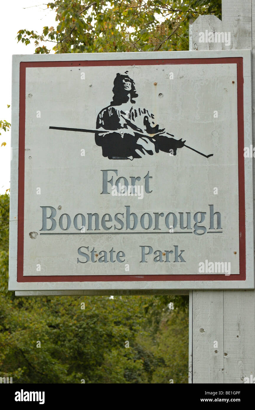 Segno di ingresso per Fort Boonesborough State Park in Kentucky, Stati Uniti d'America Foto Stock