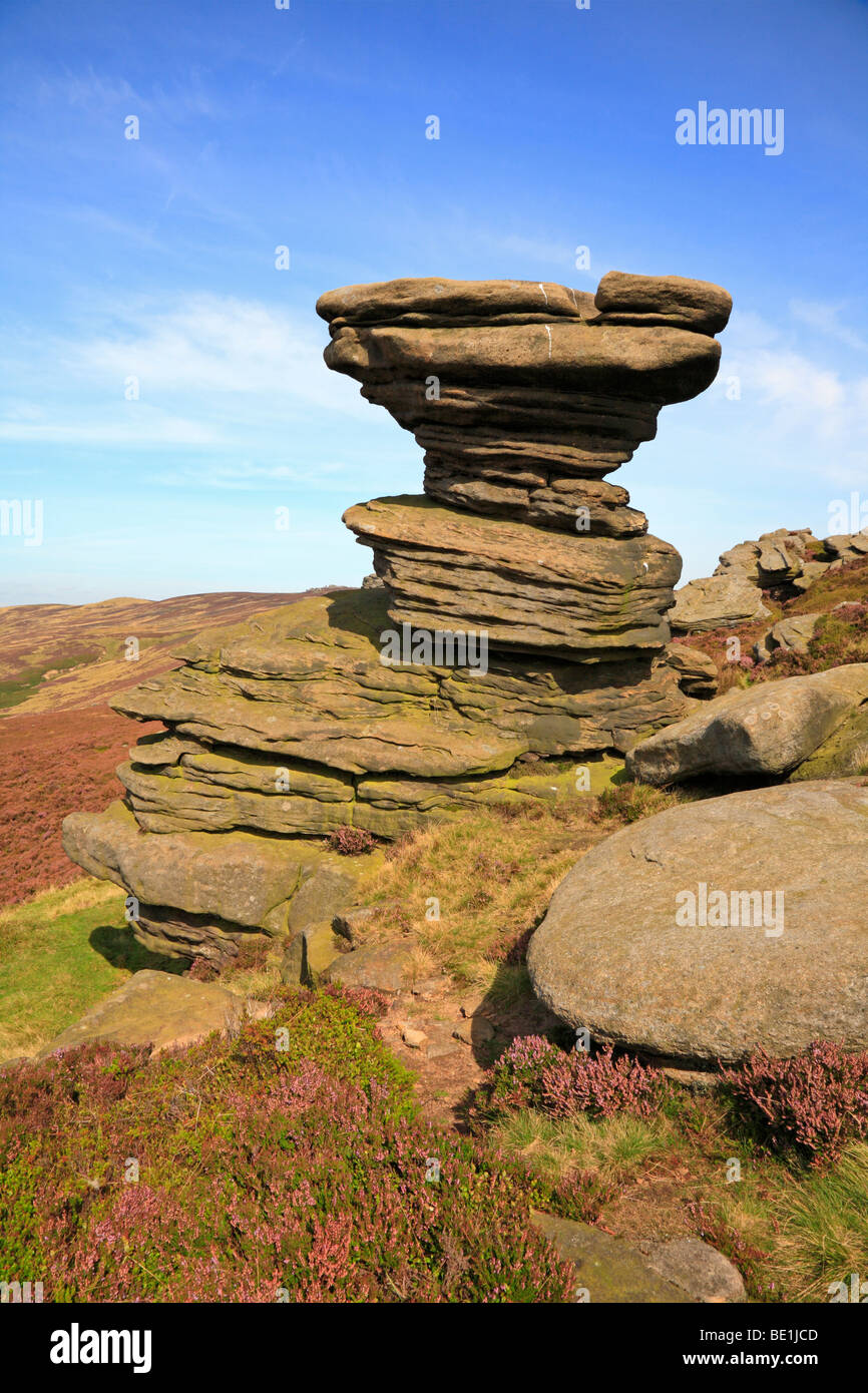 Cantina di sale di formazione di roccia sul bordo Derwent nella parte superiore della valle del Derwent, Derbyshire, Parco Nazionale di Peak District, Inghilterra, Regno Unito. Foto Stock
