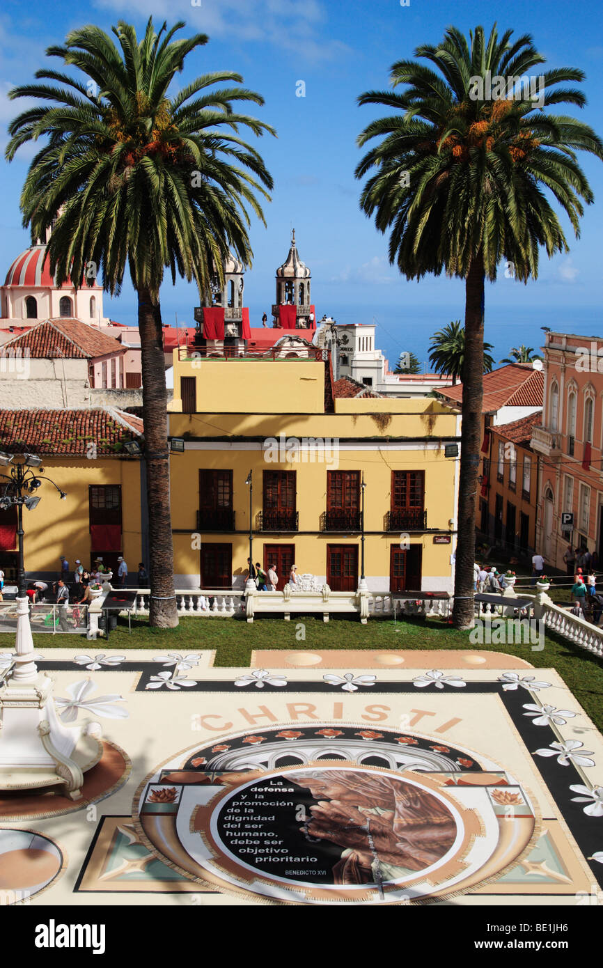La Alfombra (tappetino) de Corpus Christi in La Orotava Tenerife nelle isole Canarie. giugno 2009 Foto Stock