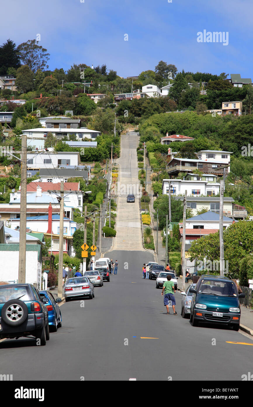 Libro Guinness dei primati. La strada più ripida del mondo Baldwin Street Dunedin Otago,Isola del Sud,Nuova Zelanda Foto Stock