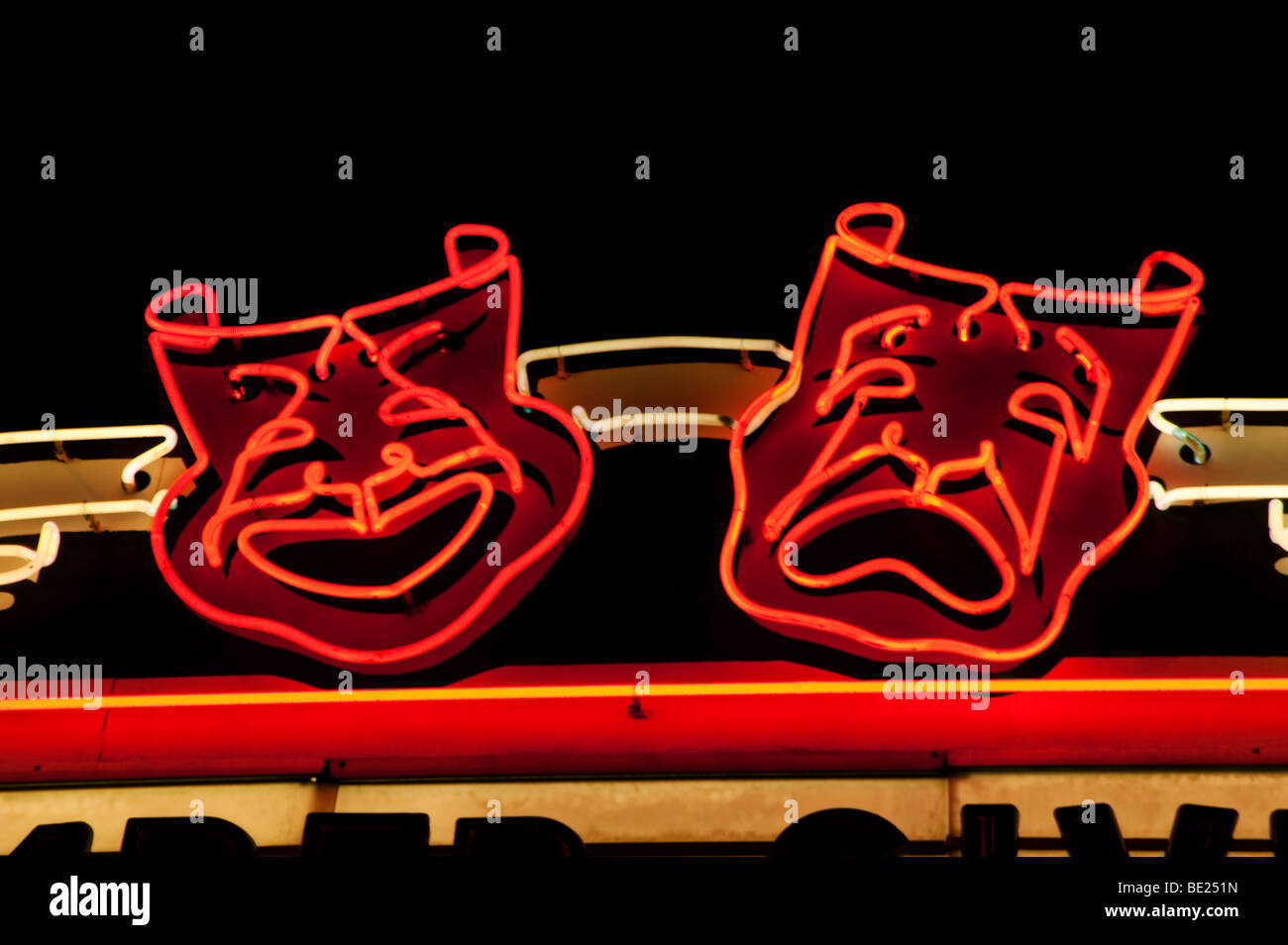 Neon di maschere teatrali, la commedia e la tragedia, Las Vegas, Nevada Foto Stock
