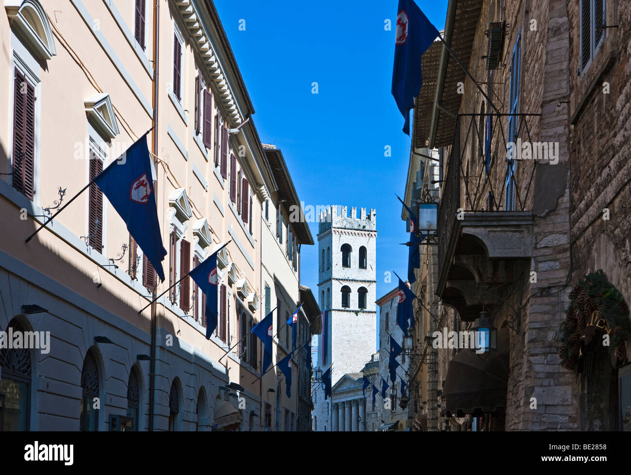 L'Italia,Umbria,Assisi,vista del Popolo tower Foto Stock