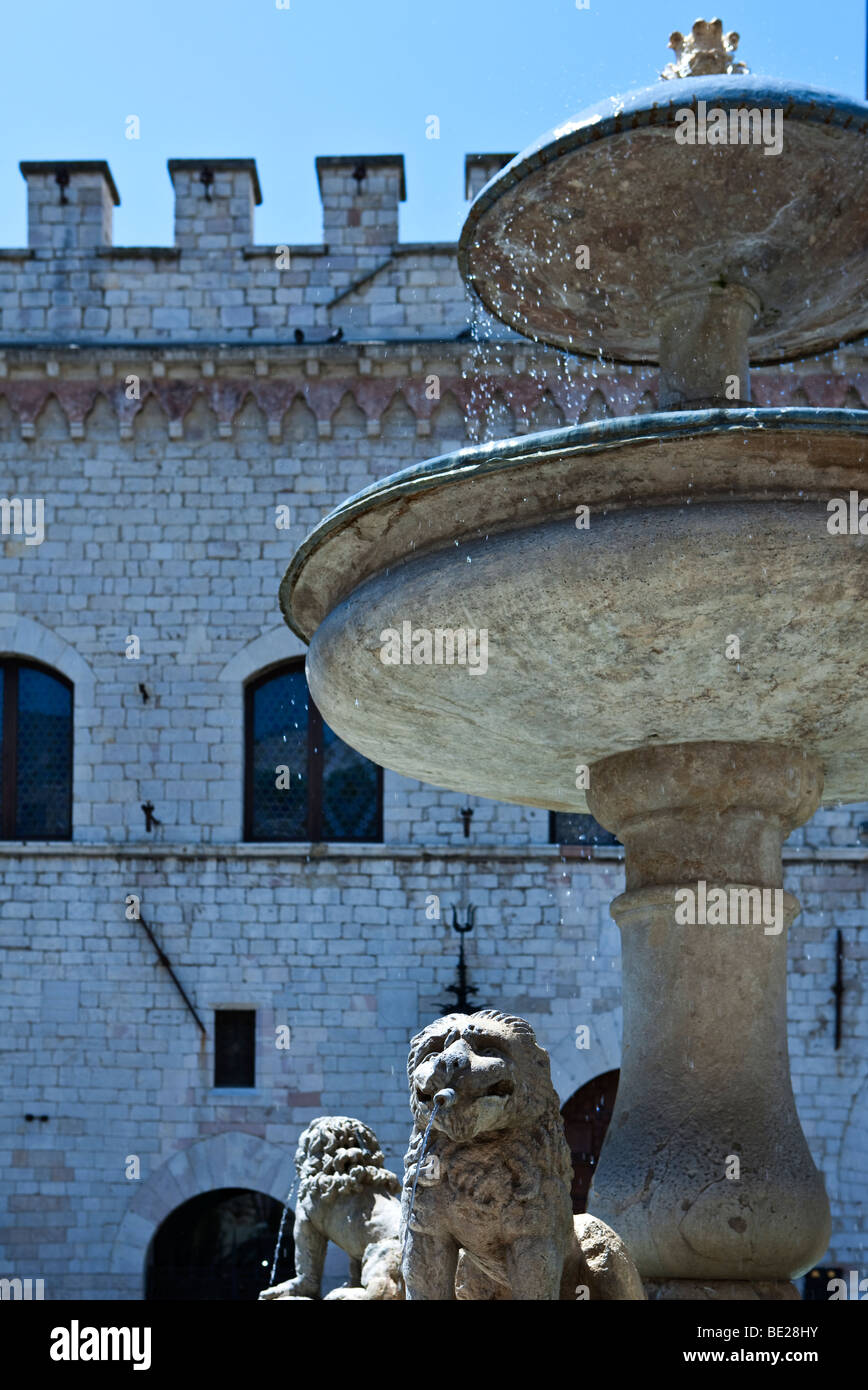 L'Italia,Umbria,Assisi,la fontana della piazza municipale Foto Stock