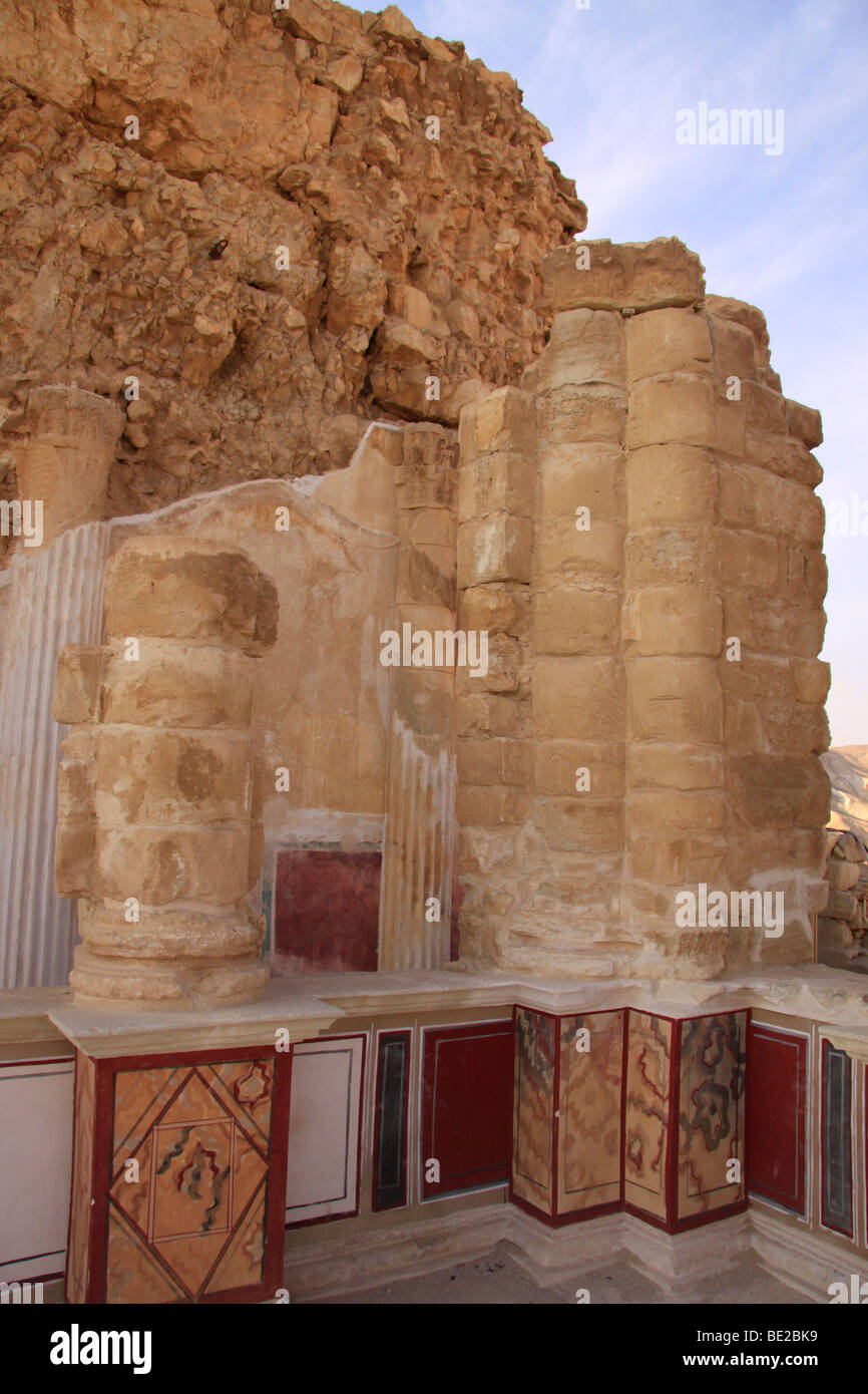 Israele, il deserto della Giudea, Masada, affreschi del palazzo settentrionale Foto Stock