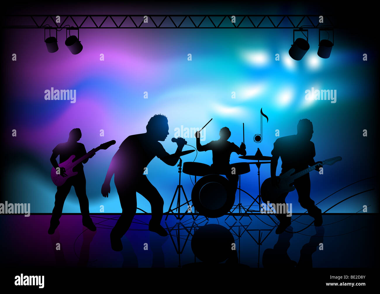 Illustrazione vettoriale di una rock band suonare dal vivo. Foto Stock