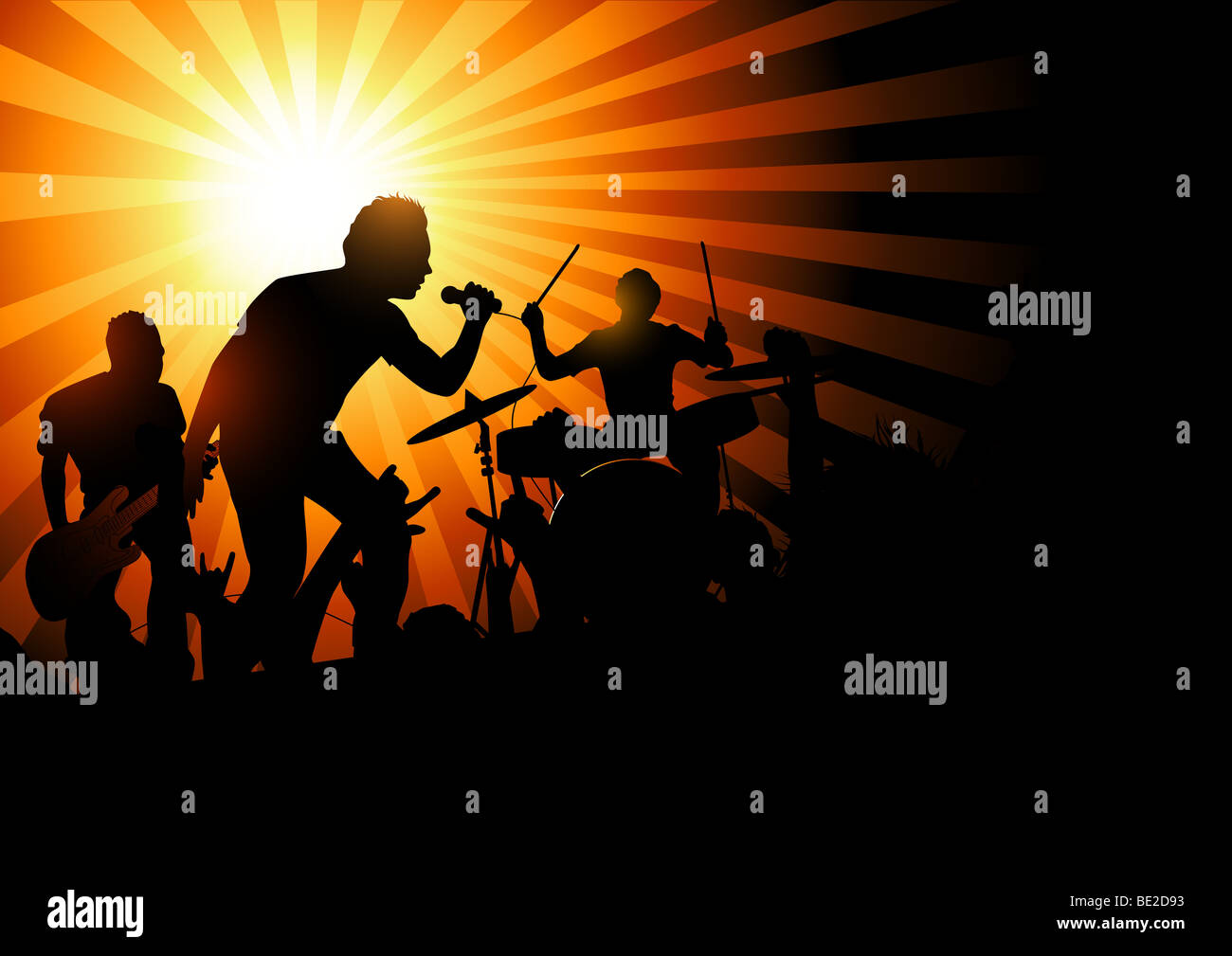 Una band che suona in una folla di tifosi...illustrazione vettoriale. Foto Stock