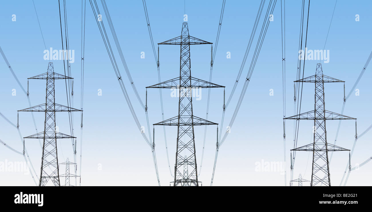 National Grid elettricità tralicci, Oxfordshire, Regno Unito. Foto Stock