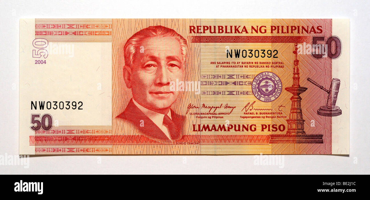 Filippine 50 cinquanta Piso Bank nota. Foto Stock