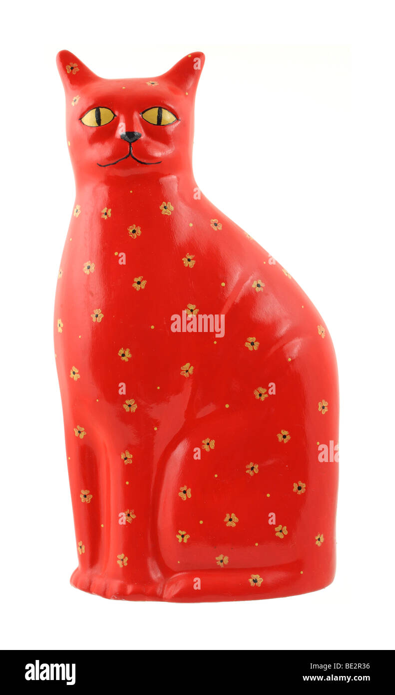 Molto luminoso rosso gatto in ceramica Foto Stock