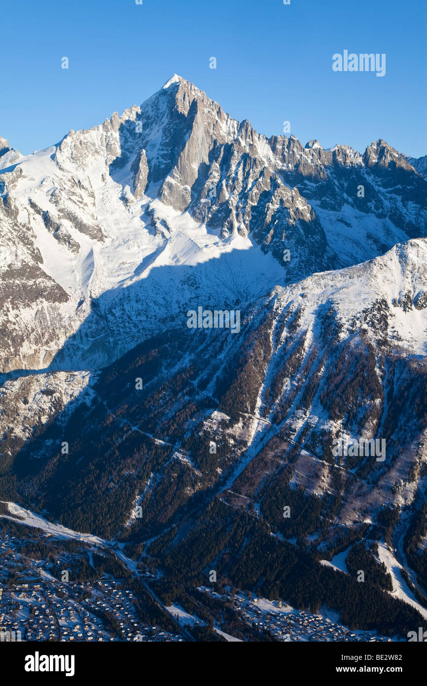 Chamonix, verso Le Dru montagna, Les Grand Montets ski area, Alta Savoia, Francia Foto Stock