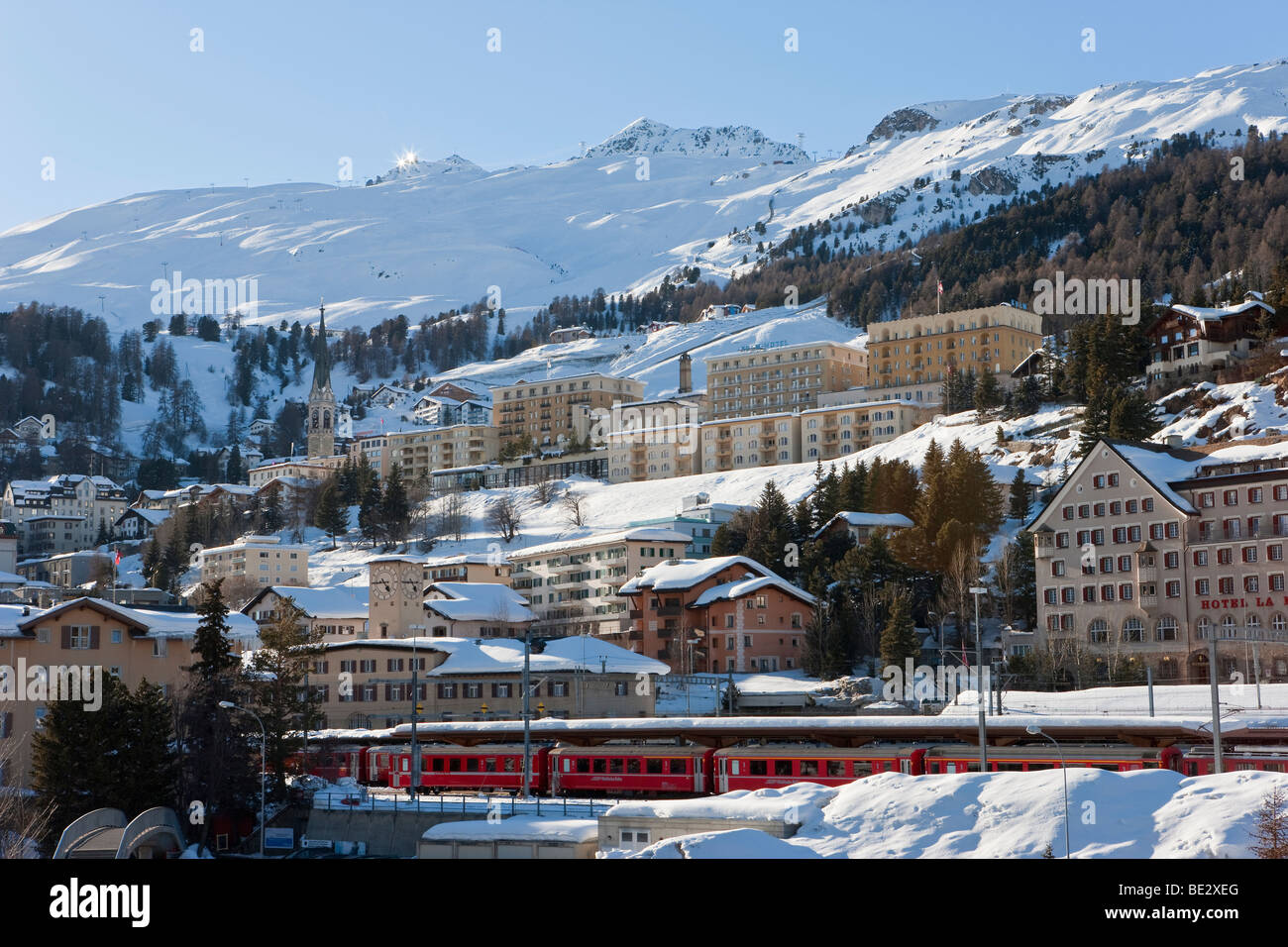 San Moritz, alta Engadina, Oberengadin, Regione Grigioni, alpi svizzere, Svizzera, Europa Foto Stock