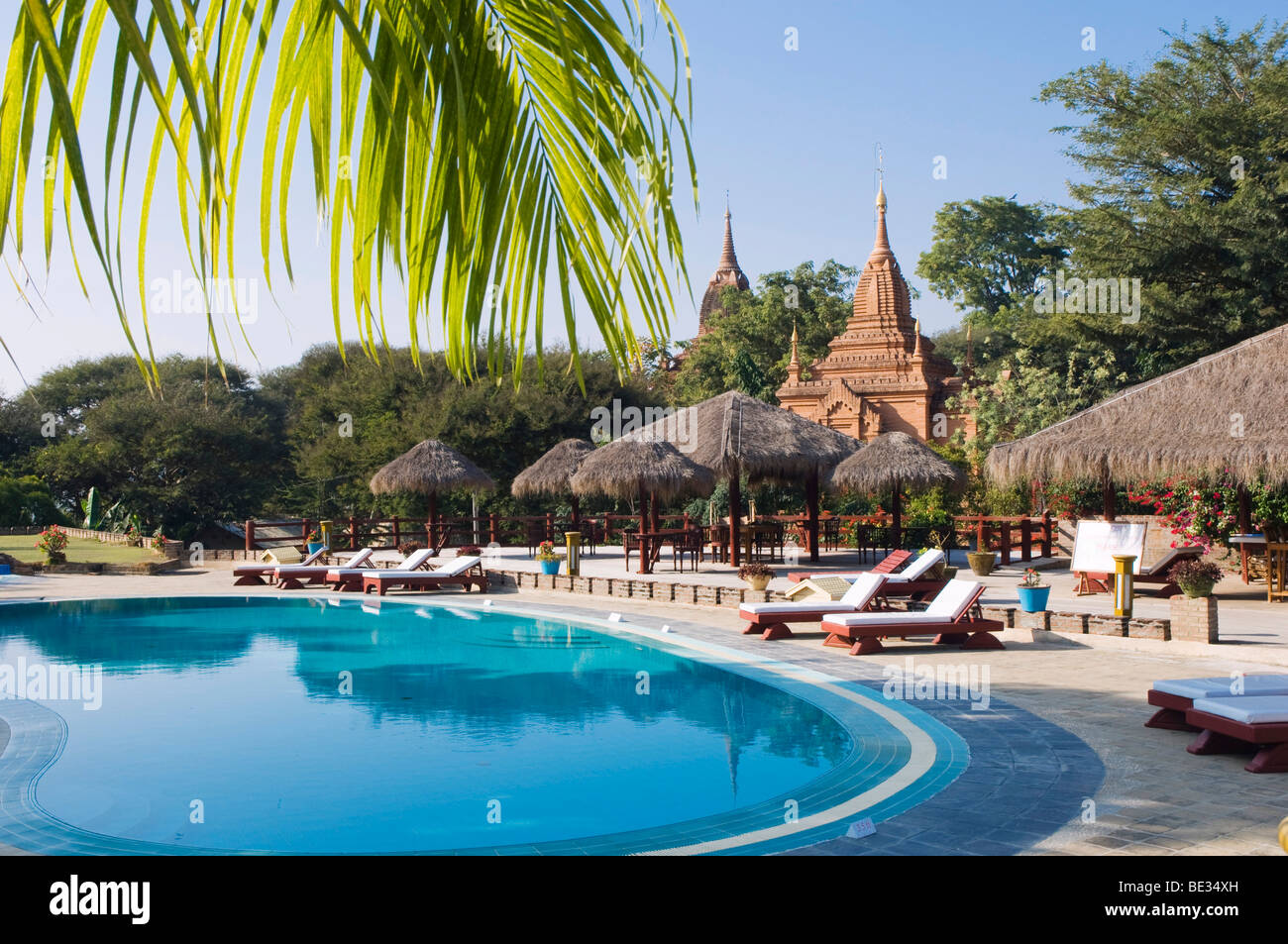 Piscina, Bagan Thand Hotel, Old Bagan, pagano, Birmania, birmania, myanmar, Asia Foto Stock