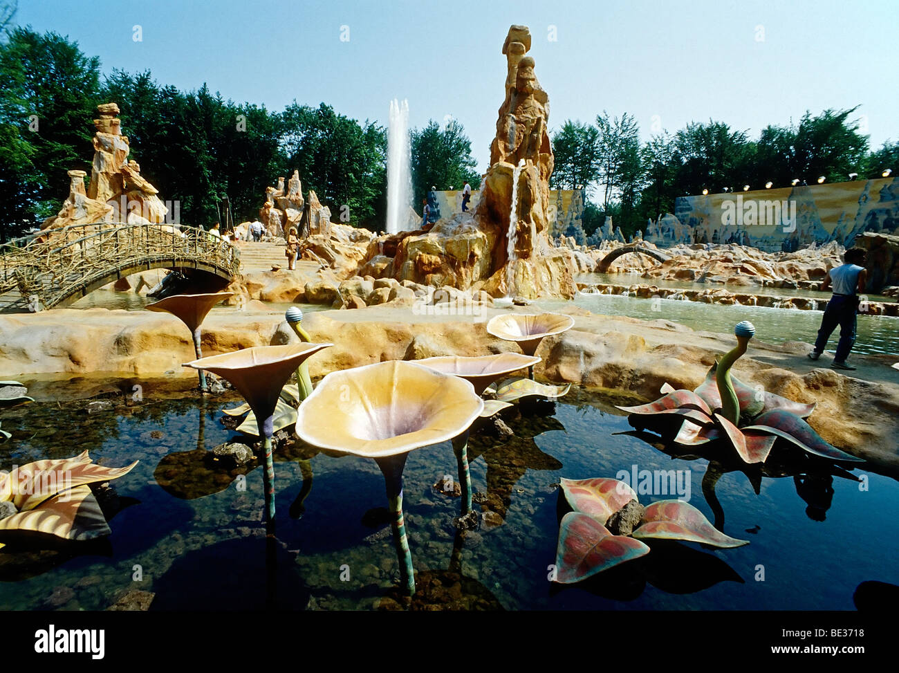 Pedonabile fantasy paesaggio con piante acquatiche, Warner Brothers Movie World 2003, ora Movie Park Germany, Bottrop Kirchhellen, RU Foto Stock