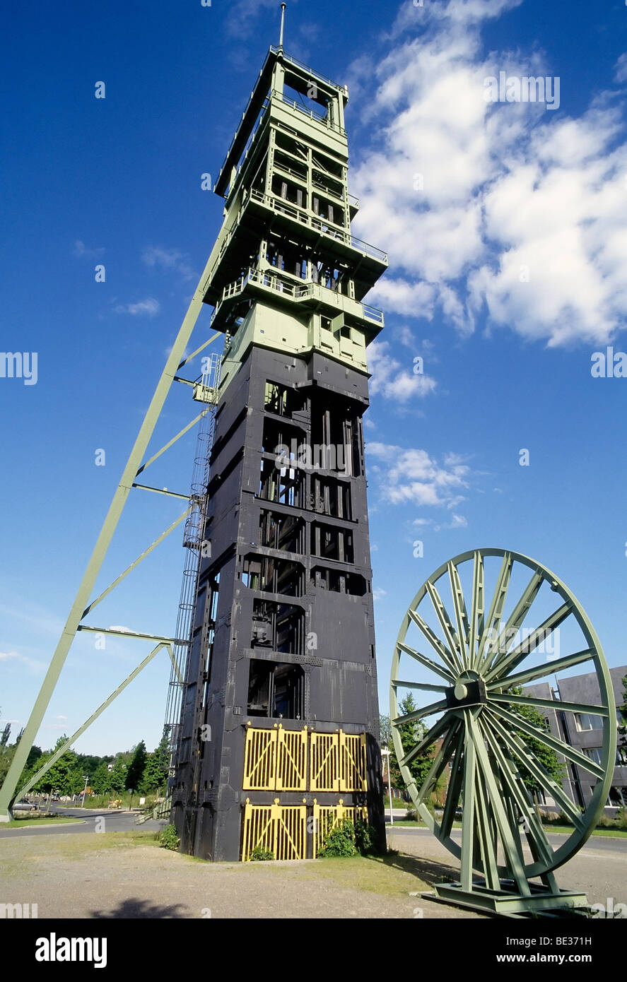 Torre Erinturm, pit telaio della ex Erin pit, Castrop-Rauxel, la zona della Ruhr, Renania settentrionale-Vestfalia, Germania, Europa Foto Stock