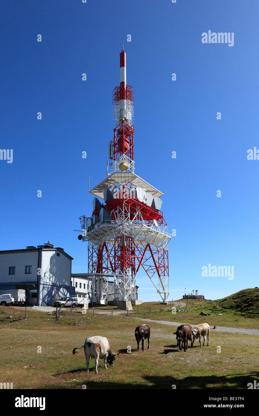 Trasmettitore su Mt. Patscherkofel, Alpi di Tux, Tirolo, Austria, Europa Foto Stock