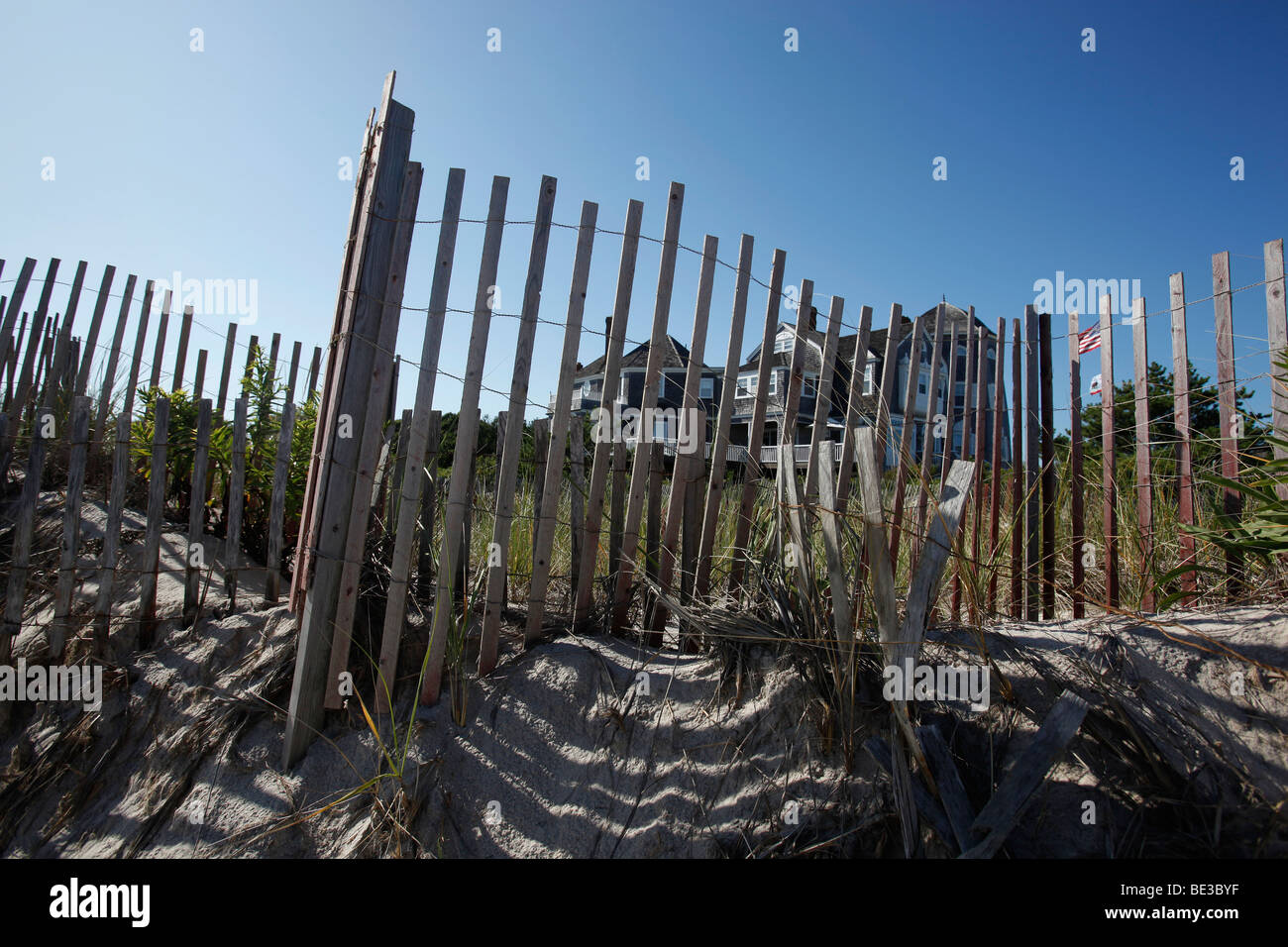 Erosione spiaggia di prevenzione la recinzione, Southhampton, New York Foto Stock