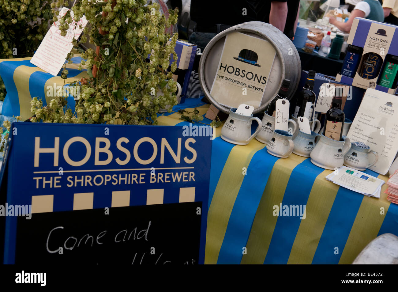 Hobson di birra stand a Ludlow Food Festival, Shropshire, Inghilterra, Regno Unito Foto Stock