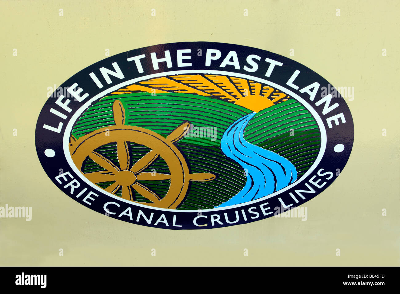 Logo sul lato della gita in barca sul Canale Erie, Seneca Falls, NY Foto Stock